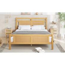 Wooden Double Bed With Rattan Paper Accent | 4ft6 (135x190cm) MDF Frame With Sturdy Slats In Wood Colour - Natural + Solid Wood+MDF + 135cm*190cm - View 8