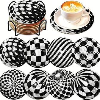 8pcs Sports Theme Diamond Painting Coaster Set With Stand, DIY Round Diamond Art Drink Coasters, Basketball Design Beverage Coasters Set For Beginners [With Stand], 1 Set Of 8pcs, 70 Sets Of 560pcs