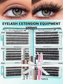 DIY Eyelash Extension Kit, Includes Adhesive, Makeup Remover, Eyelash Tweezers And Eyelash Brush - Home Use Cluster False Eyelash Glue Set - Baby Blue - View 1