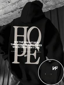 NF See The Light In Dark Times Men's Autumn Winter  Printed -Lined Hoodie With Front And Back Patterns, Casual Pullover Sweatshirt, Drawstring Design For Surprise Gift - màu đen - Xem 2