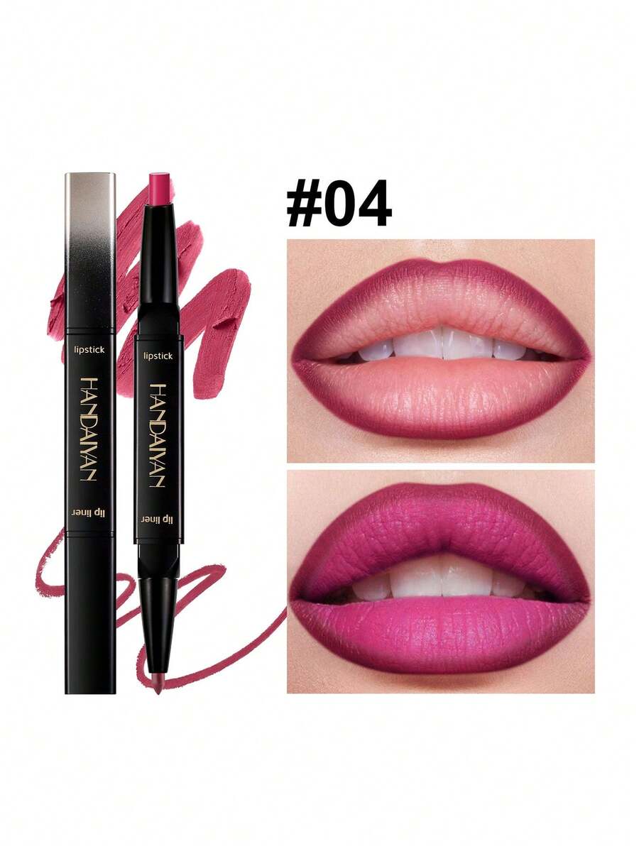 HANDAIYAN 2-In-1 Dual-Ended Lipstick & Lip Liner, Natural Long-Lasting Matte Finish, Great Gift For Singles Party, Christmas, Winter Camping, Portable Cosmetics - 04 - 查看 1