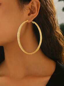 1 对超大号女士金色或银色 Y2K 风格三层环状耳环，简约设计，适合派对、俱乐部、度假，是送给朋友的绝佳礼物 - 三層耳圈 - 查看 10