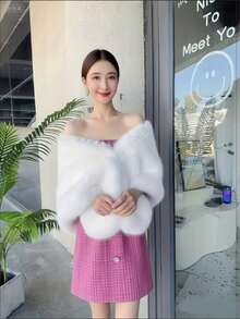 Áo choàng lông thú giả cho nữ, thích hợp cho cô dâu, đám cưới, sự kiện tiệc tùng - trắng - Xem 3