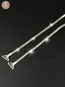 Multi-Piece Set Women's Shiny Rhinestone Bra Straps, Adjustable & Detachable Decorative Shoulder Strap Set, Sequin Crystal Embellished Lingerie Accessories - Multicolor - View 10