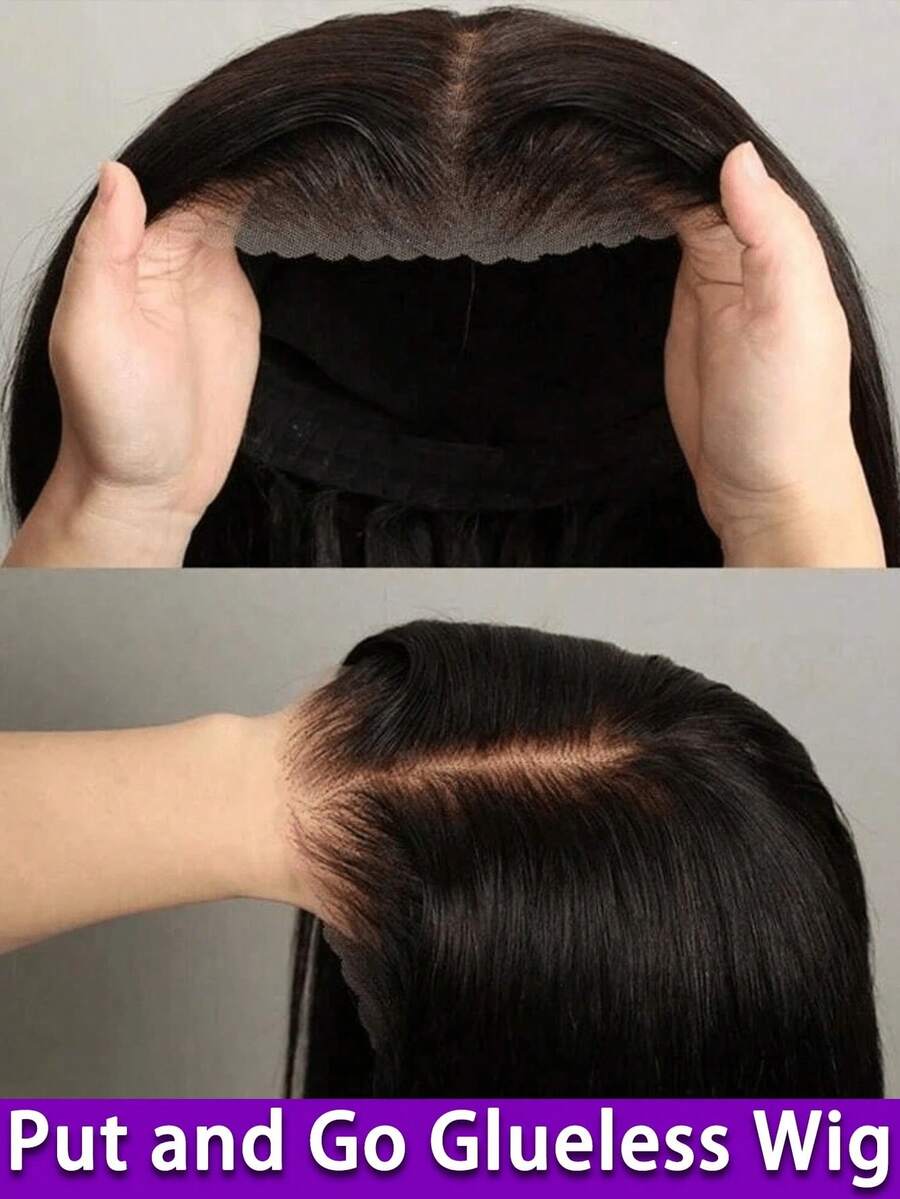200% Density Straight 5*5 Pre Cut Glueless HD Lace And 13*4 HD Lace Front Wig Blended Human Hair Black Wig - 200% Density Natural Color Straight Hair - Pre-Plucked Hairline And Baby Hairs - Ready To Wear Instantly Without Glue - Multiple Sizes Perfect For Women On Valentine's Day - Tự nhiên & Đen - Xem 1