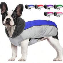 Ychamarra de invierno para perro chamarra de Navidad para perro con rayas reflectantes sueter impermeable con agujero para arnes chaleco de invierno calido para mascotas para perros pequeños medianos y extragrandes morado M - Mediano+Azul / Patchwork - Ver 1