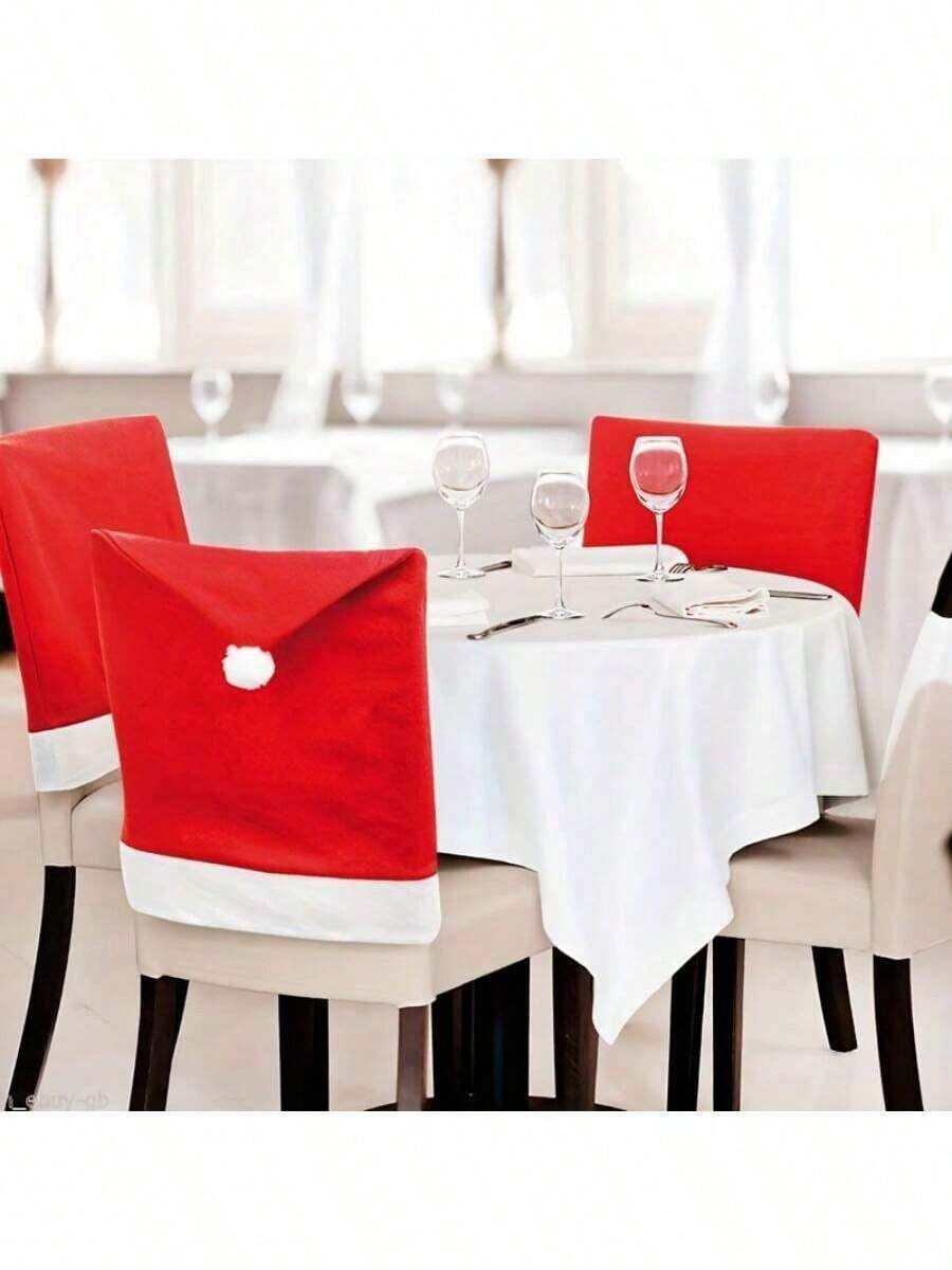 1/4/6/1PC Christmas Chair Back Cover Holiday Dress Christmas Big Hat Printed Non-Woven Christmas Chair Cover, Can Be Used In The Dining Room, Bedroom, Kitchen Outdoor A Variety Of Scenes - Multicolor - View 1