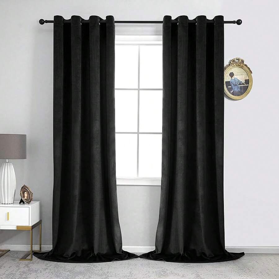 Blackout Curtains Living Room - 96 Inches Long Blocking Curtain Panels, Thermal Insulated Drapes Bedroom/Sliding Door, 2 Panels(W52 X L96 Inch, Ivory) - 黑色 - 查看 1
