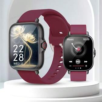 2025 最新款时尚 1.83 英寸硅胶表带全屏触控户外运动智能手环，男女通用，支持无线通话、来电提醒/拒接、信息通知、计步器、无线音乐、多种运动模式，适合作为生日、节日、毕业、万圣节礼物送给情侣、长辈、朋友、同学。