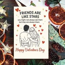 1pc Friends Are Like Stars Happy Valentine's Day Card Greeting Card With Envelope Romantic Couple Illustration With Hearts And Stars Design For Valentine Occasions, Great For Friends, Lovers, Colleagues, Romantic Partners, Anniversary Gift - Multicolor - View 2