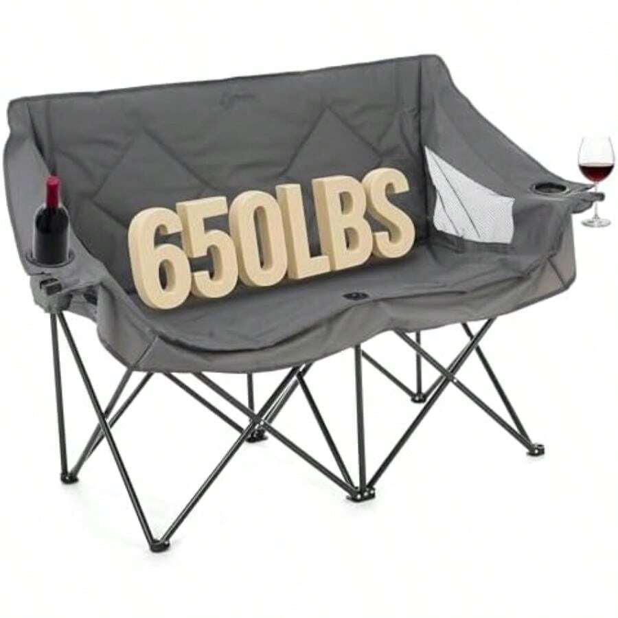 ARROWHEAD OUTDOOR - Sofá de Cama Doble Doble Plegable portátil con 2 Tazas y Soporte para Copas de Vino, Bolsa de Transporte Resistente, Asientos Acolchados y apoyabrazos, soporta hasta 500 Libras(Gris) - Multicolor - Ver 1