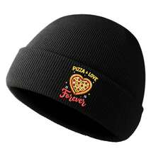 1pc Warm Winter Cap Pizza Love Forever-2 For Men & Women, Beanie Knit Cap For Autumn/Winter Hat, Windproof And Warm Head Cover, Ideal For Halloween Christmas Fashion Gifts. - 黑色 - 查看 3