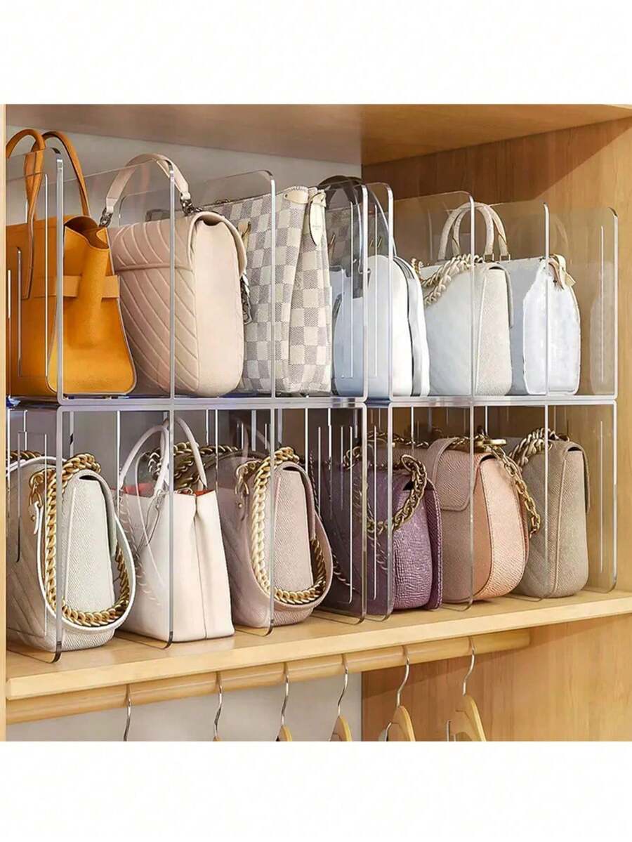 1pc/2pcs/4pcs Plastic Transparent Storage Divider, Acrylic Wardrobe Organizer Partition, Wallet & Handbag Holder, Clear Bag Organizer Rack