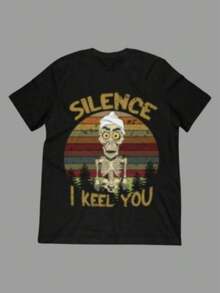 [Viaje] Camiseta de algodón de cuello redondo para hombres con impresión "Silence I Keel You", estilo casual, comodidad para todas las estaciones, ajuste regular, ideal para deportes y uso de fin de semana - Negro - Ver 2