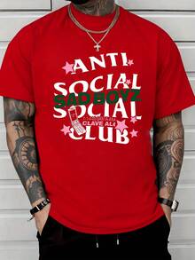 Bold Anti Social Sad Boyz Club Statement With Pink Stars And Retro Phone Print Symbolizing Rebellion 100% Cotton Men's Tshirt - Đỏ - Xem 8