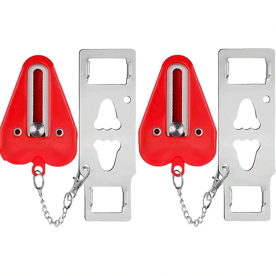 FELIN cerradura de puerta portatil, cerraduras  para viajes se adaptan a todo tipo de puertas y aumentan la  su estancia, ideal para hoteles, B&B, hogares, pisos,casas - Rojo - Ver 1