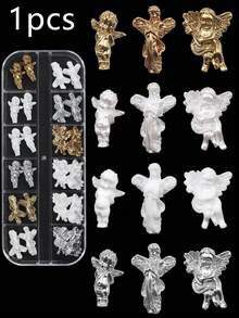 12 Grid Box Of Nail Resin Jewelry With Retro Style, Three-Dimensional Angel Nail Ornaments Of Different Sizes Diy Nail Charms Nail Gems Nail Supplies Nails
