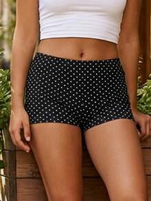 Womens Dots Print Micro Shorts Casual Elastic Waist Slim Fit Booty Shorts Streetwear Shorts - 黑色小波點 - 查看 8