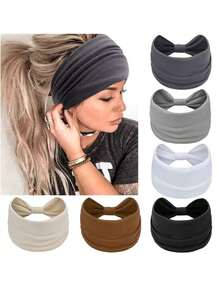 Diadema de mujer estilo bohemio con estampado de leopardo antideslizante, suave y cómoda, de unicolor, adecuada para yoga, deportes, correr y uso diario. Diadema duradera con diseño de nudo, entrega de color/estilo aleatorio. Accesorios para el cabello de moda para el invierno - Negro - Ver 9