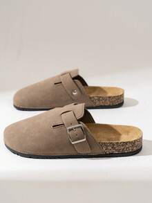 Wide Fit Men's Casual Solid Color Slip-On Mules, Comfortable Non-Slip Durable Soft Sole, Round Toe Design, Comfortable Fabric Upper, PVC Sole, Slip-On Closure, Suitable For Outdoor Activities All Year Round - Brown - View 6