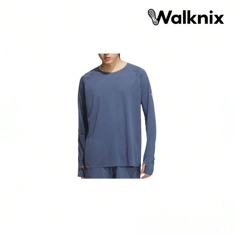 Adidas Solid Color Sports Casual Crew Neck Long Sleeve T-Shirt Blue Tops Men - Multicolor - View 1