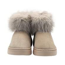 [Botas cortas de mujer con flecos de pelo otoño/invierno]Botas de ante con suela gruesa para mujer, botas de algodón acolchadas, delgadas y versátiles - Beis - Ver 2