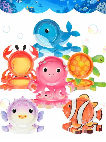 10pcs/60pcs/120pcs Ocean Animal Shaped Paper Plates Under The Sea Party Supplies Sea Animal Tableware 7In Underwater Dinner Plates Dessert Plates For Boys Girls Marine Animal Birthday Party Baby Shower Decorations