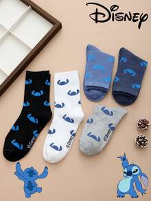 Disney 1 Pair/5 Pairs/10 Pairs Women's Mid-Calf Socks - Stitch Pattern, Couple Mid-Calf Socks, Two-Stripe Sports Mid-Calf Socks, Versatile Style, Suitable For Daily Wear And As Holiday Gifts - Multicolor - View 4