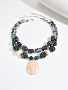 1条优雅波西米亚风串珠项链，绿/棕/米色树脂材质，适合海滩、派对等各种场合，四季皆宜。可单独购买，也可成套佩戴，打造叠戴效果。独特的树脂花朵吊坠项链，专为女性设计。树脂模具痕迹属正常现象。 - 彩色 - 查看 9