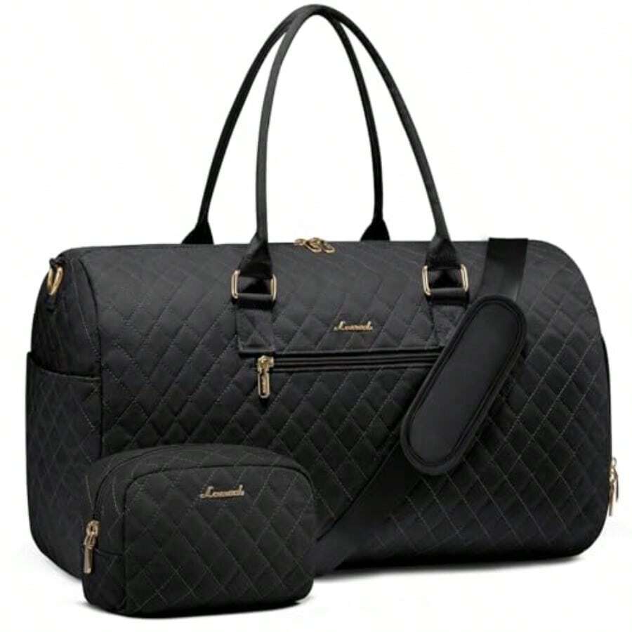 LOVEVOOK Travel Duffle Bag Weekender Bag For Women With Toiletry Bag Carry On Overnight Bag With Shoe Compartment Gym Duffel Bag With Wet Pocket Mommy Hospital Bags For Labor And Delivery - Black - View 1