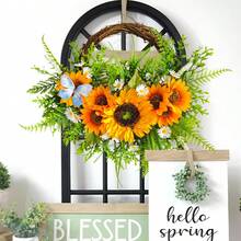 1pc 40*45cm Sunflower Wreath, Artificial Sunflower Garland For Front Door, Spring Summer Fall Decor, Farmhouse Home Decor, Wedding Decorations - màu sắc - Xem 2