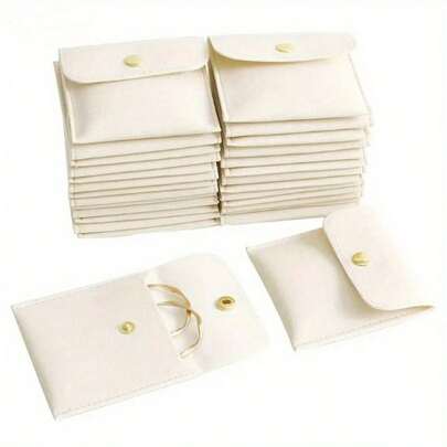 10个白色银粉色黑色仿皮首饰袋，带按扣，首饰收纳袋 - 奢华礼品袋，适用于耳环、项链、手链和戒指 - 完美收纳和整理，首饰整理系统，仿皮材质