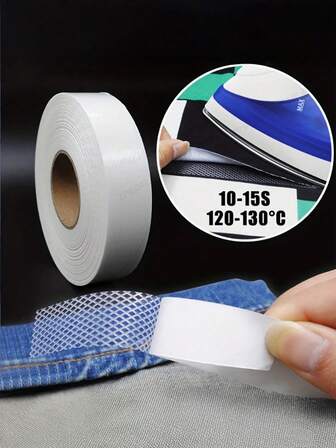 Rollo de 50m de cinta adhesiva de tela de doble cara de alta calidad - Agarre fuerte sin necesidad de coser, adhesión en 10-15s y resistente al calor de 120-130°C para reparación de ropa, alteraciones de cortinas, dobladillo de pantalones - Blanco, tela autoadhesiva, costura DIY, unión duradera, entusiastas del DIY