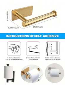 1pc Kitchen Paper Towel Holder - Self-Adhesive Or Drill-Free Stainless Steel Tissue Roll Dispenser, Wall-Mounted For Bathroom/Kitchen Storage Rack, Towel Rack, Cling Film Rack, Sticky Paper Towel Roll Dispenser, SUS304 Stainless Steel Kitchen Paper Towel Dispenser, Easy Installation Kit Includes Adhesive Tape And Screws (Black/Silver/Gold)