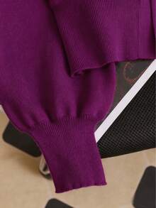 高品质女士纯色针织纽扣休闲开衫毛衣，适合日常穿着和度假，秋冬季节穿着。 - 紫色 - 查看 5