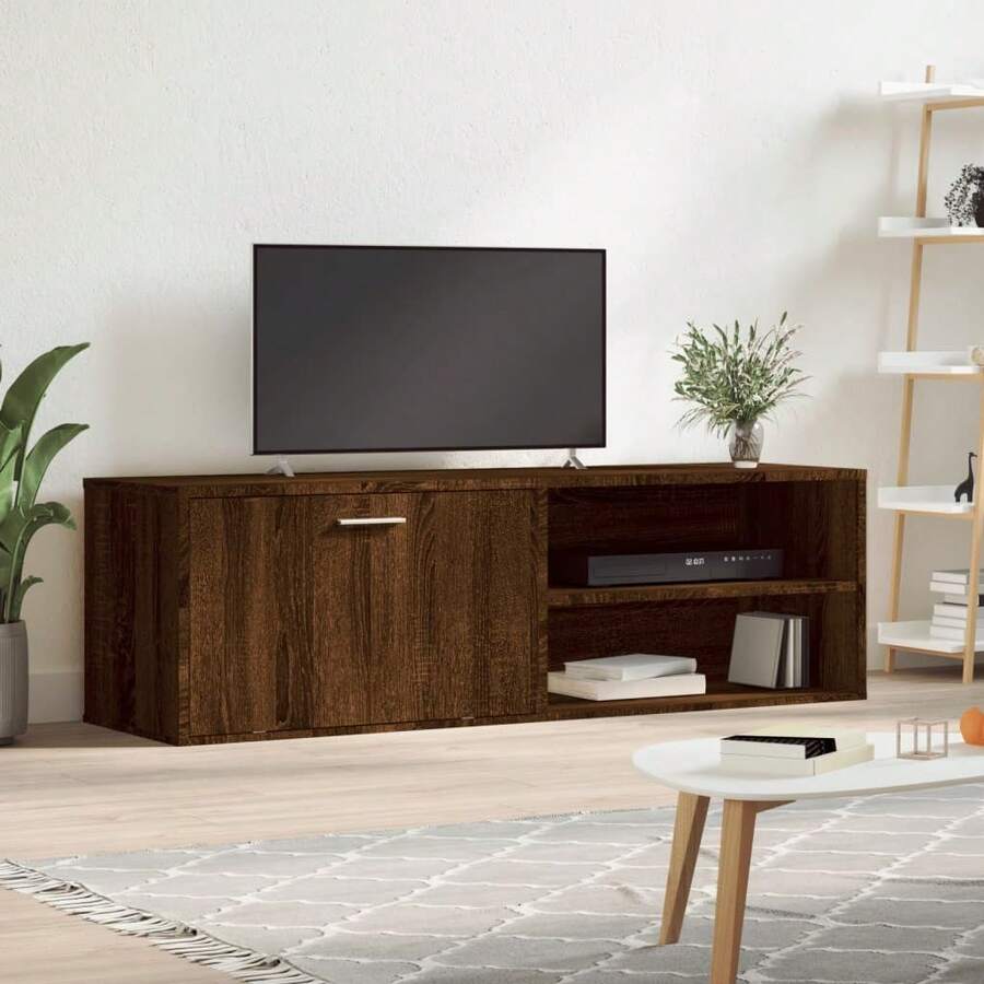 Mobile porta TV vidaXL in legno di rovere marrone, 120 x 34 x 37 cm, realizzato in legno composito. - Cammello - Visualizzare 1