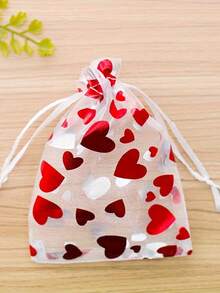 50pcs Heart-Shaped Organza Gift Bags With Drawstring - Perfect For Jewelry, Cosmetics And Valentine's Day Gifts, Suitable For Christmas