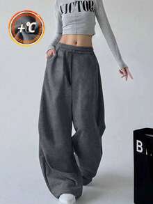 1件装女童及青少年休闲直筒加绒裤，适合户外运动和锻炼，时尚简约设计