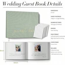 WSXC Wedding Guest Book With Table Sign And 216 Photo Corners Stickers Linen Polaroid Guest Book For Wedding Baby Shower - 100 Blank Pages Guestbook For Sign In And Photos- Sage 8 X10 - Sage - View 5