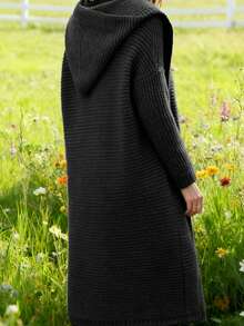 Áo nỉ nữ tay dài, màu trơn, dáng lửng, có mũ, thích hợp mặc mùa thu/đông. - màu đen - Xem 2