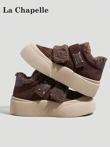 一双 La Chapelle 女士休闲鞋，软底，保暖，魔术贴搭扣，低帮，户外平底鞋，通勤鞋，圆头，低跟，纯色，优雅，软底，适合徒步旅行、毕业照等场合，平底鞋，低帮，皮革，女士保暖鞋