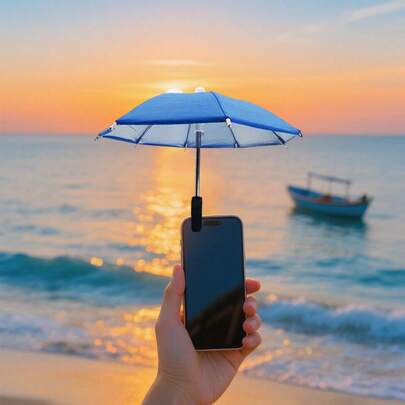 Mini paraguas portátil para teléfono, sombrilla parasol impermeable con soporte para teléfono, paraguas compacto con protección UV, adecuado para lluvia ligera, paraguas mini específico para teléfono, parasol universal para teléfono, visera antirreflejo para teléfono, accesorio esencial de viaje, accesorio de fitness y estudio, necesidad de vacaciones y campamento, accesorio de vacaciones, protege tu teléfono de la lluvia y el sol, pequeño paraguas + accesorios