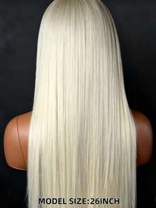 Platinum Blonde Silky Straight Syntheitc Lace Front Wig Glueless Wigs Heat Resistant 13x4 HD Lace Front Wigs For Women White Colored Long Straight Synthetic Wigs Natural Looking For Cosplay And Halloween Party Use - 白色 - 查看 5