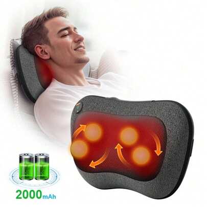 Electric Neck And Back Massager With Heating Function, Deep Tissue Massage Pillow, Effective Relief For Neck, Back And Shoulder Pain, Kneading Electric Back Massager, Suitable For Home, Car, Office, Ideal Gift For Men, Women, Dad, Mom, Type-C Interface, 2000mAh Battery