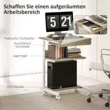 HOMCOM Rolling Desk With Drawer And Shelves, 4 Casters, Compact, Particleboard, Metal - Khaki - View 4