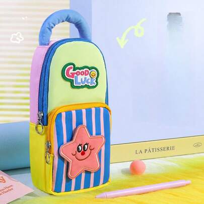 New Star Pattern Pencil Case, Large Capacity Stationery Bag For Students, Fashionable Design For Girls