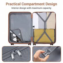 20 24 28 32 Inch Suitcase ABS PC Hard Shell Luggage Carry On Cabin Check In XL Extra Large Lightweight Spinner Wheels TSA Lock 3 Piece Set Travel - Grey/Brown - View 10
