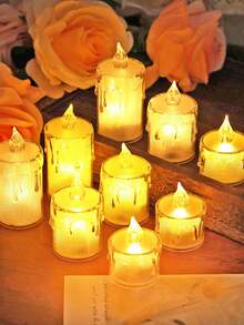 1pc Home Decor LED Electronic Candle Light (With Battery), Wedding Decoration LED Flameless Candle Light, Suitable For Holiday Decor, Party Decor, Proposal Decor, Valentine's Day Candle Light - White - View 10