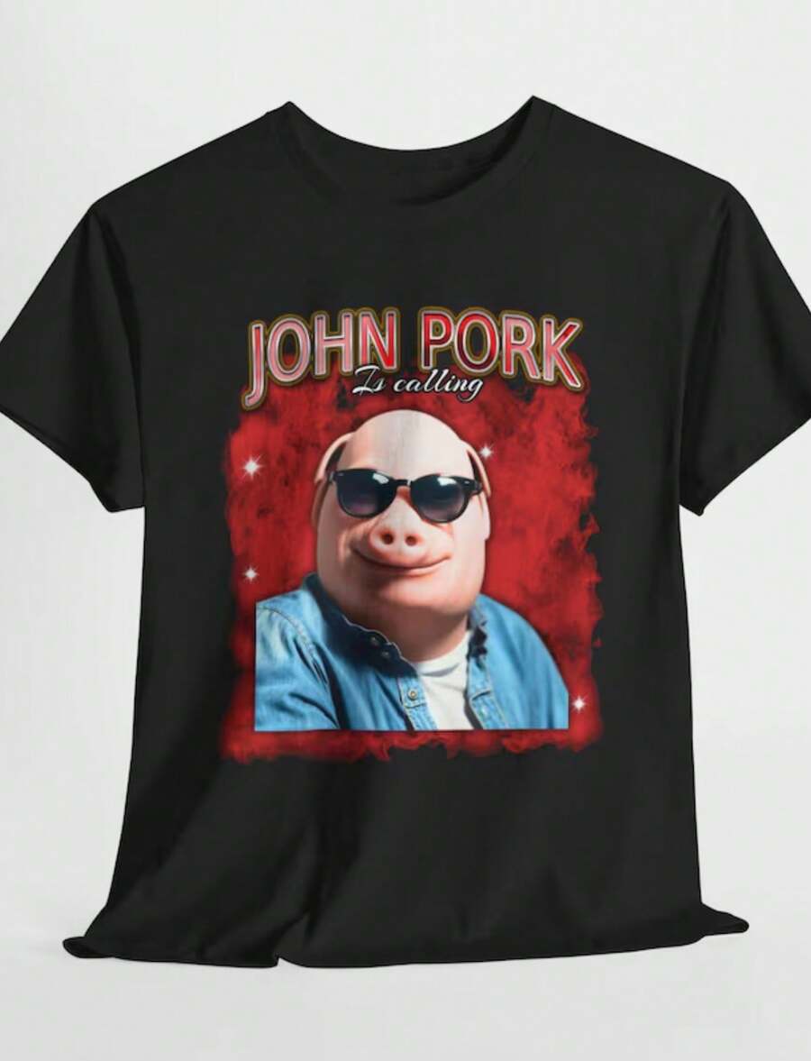 John Pork Is Calling Shirt John Pork Tshirt Pig Lover John Pork Meme Shirt Rip John Pork Humor Shirt Funny Meme Shirt Meme Tshirt - 黑色 - 查看 1
