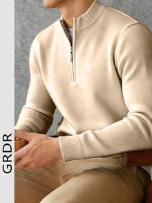 GRDR Men's Casual Long Sleeve Half-Zip Pullover Sweater, Versatile For Daily Wear